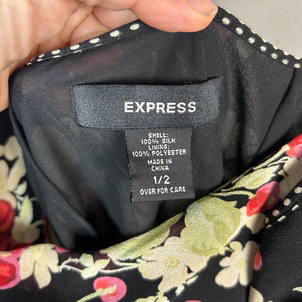 90s Slip Dress Cherries Floral Size 1/2 XS Express Silk Patchwork Retro - Picture 6 of 12